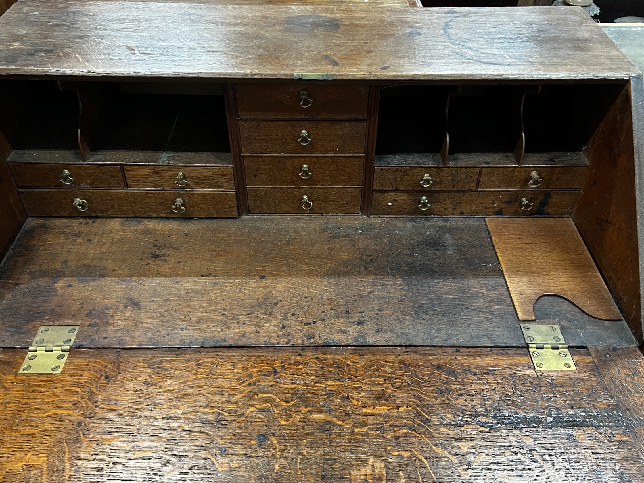 A George III oak bureau, width 91cm depth 50cm height 102cm